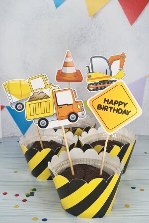 İnşaat Konsept Kürdan Süsleri Cupcake Süsleri Lüks Büyük Boy 10lu Paket - 3