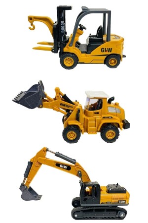 Inşaat Seti Forklift Kepçe Buldozer 3lü Metal Çocuk Mühendisliği Oyuncak - 2