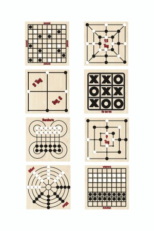 Intelligenz- und Strategiespiel aus Holz, 8 Steine, umgekehrtes Spiel + 12 Steine ​​+ 3 Steine ​​+ Tic Tac Toe + Surakarta + 9 Steine ​​+ Bihar + Dame KT81883929299 - 2