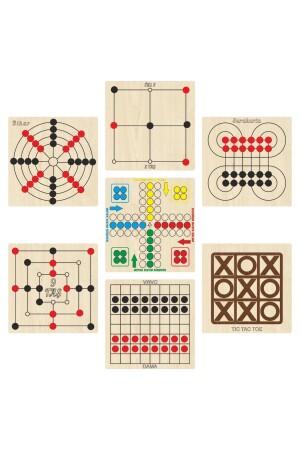 Intelligenz- und Strategiespielset aus Holz, 7 Teile, Ludo+Dame+3 Steine+9 Steine+Bihar+Surakarta und Tic-Tac-Toe eticsset247 - 1