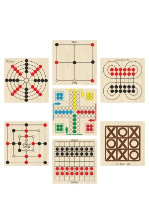 Intelligenz- und Strategiespielset aus Holz, 7 Teile, Ludo+Dame+3 Steine+9 Steine+Bihar+Surakarta und Tic-Tac-Toe eticsset247 - 6