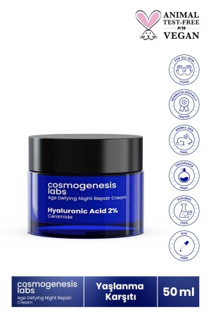 Intensive feuchtigkeitsspendende Nachtpflegecreme, 50 ml, vegan, Anti-Aging und Falten (2 % HYALURONSÄURE) CGL201 - 1