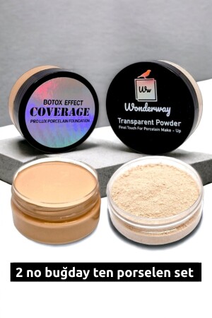 Intensives Concealer-Porzellan-Foundation- und transparentes Puder-Set Nr. 2, Weizenhautschwamm und Lipliner - 2