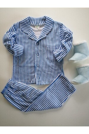Interlock-Pyjama mit Knöpfen und Streifen. Blau 1337 - 1