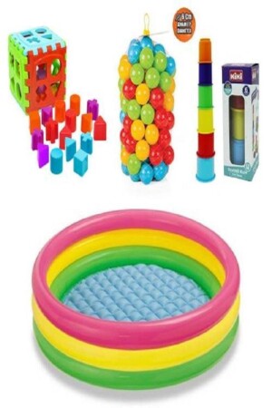 Intex 58924 Set mit aufblasbarem Grundpool und Spielzeug (Pool + Spielball + Ball + bunter Turm), inklusive Pumpe - 1