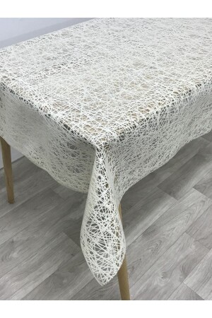 Iplik Desen Hasır Pvc Şeffaf Kaplamalı Lüks Muşamba Masa Örtüsü Krem - Yıldızhome