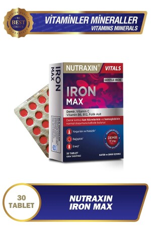 Iron Max 17 Mg 30 Tablet - Demir- C Vitamini- B6 Vitamini- Folik Asit- B12 - 2