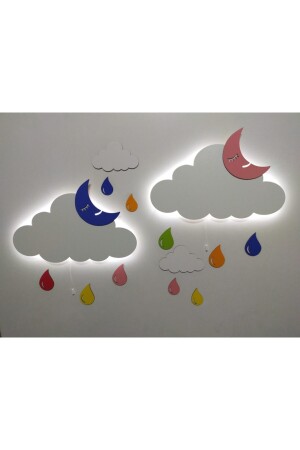 Işıklı Isimli Bulut 2 Li Ahşap Gece Lambası Ledli Dekoratif Aydınlatma Çocuk Odası fbrkahsp0432 - 2