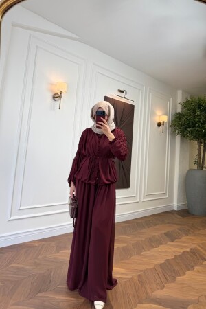 Işılay Düğmeli Takım - Bordo - Nuuwears