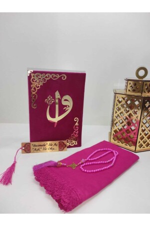 Isimli Kuranı Kerim Ortaboy (16X24)(FUŞYA PEMBE- MÜHÜRLÜ)namaz Örtüsü- Tesbih- Ayraç Seti - Kahraman Hediyelik 32