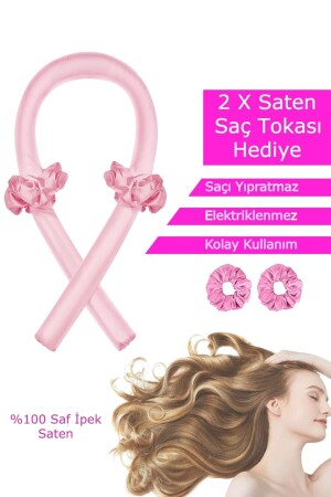 Isısız Saç Şekillendirme Seti Pudra Pembe Saten Saç Sosisi Saç Bigudisi Seti Saç Şekillendirici DKD1191 - 3