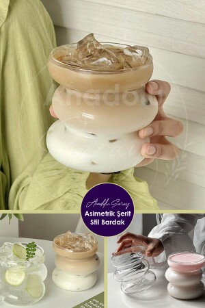 Isıya Dayanıklı Borosilikat Asimetrik Şerit Stil İskandinav Bardak Kahve Ve Sunum Kokteyl Bardağı - Anadolu Saray