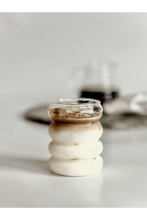 كوب قهوة ومعرض كوب مقاوم للحرارة من بوروسيليكات زجاجي شكل شريط - 1 قطعة - Bardak Shop