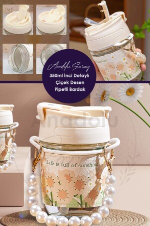 Isıya Dayanıklı Borosilikat inci Detaylı Çiçek Desen Pipetli Bardak | 350ml Kahve Ve Sunum Bardağı inci.Detay.Bardak - 3