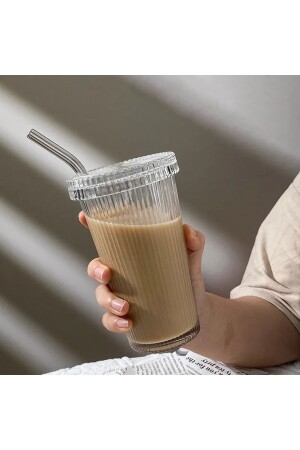 Isıya Dayanıklı Cam Pipetli Tea Ve Borosilikat Çizgili Cam Bardak Kahve Sunum - Vadi