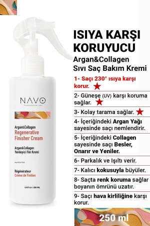 Isıya Ve Güneşe Karşı Koruyucu Argan & Collagen Besleyici Ve Onarıcı Sıvı Saç Kremi 250 ml - Navo Professional Hair Care