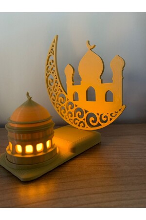 İslami Motifli Dekoratif Tealight Aydınlatma Hilal Içinde Cami Ramazan Hediyesi - 1