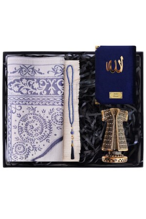 Isme Özel Lacivert Kuranı Kerim & Seccade & Inci Tesbih & Biblolu Set - Highclass