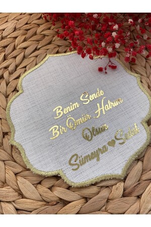 Isminize Özel Gold Baskılı Söz Ve Nişanlarınız Için Kumaş Mühürlü Damat Kahve Peçetesi - Rima Tasarım