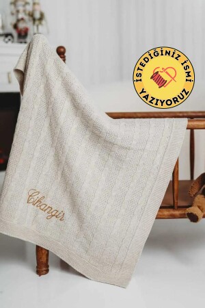 [istediğiniz Ismi Nakışla Yazıyoruz] Bebek Battaniyesi Triko Örgülü Bej Bebek Hediyesi - Tinykiddesign