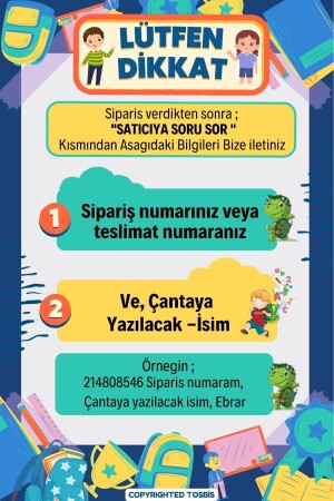 [ Istediğiniz Ismi Yazıyoruz ] Vahşi Dinozor 0-8 Yaş Çocuk Sırt Çantası, Anaokulu-kreş Sırt Çantası 659595959456 - 3