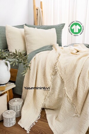 MNZ-Ivory ((RAW) لون 4 طبقة مسلين غطاء السرير/2 قضايا الوسادة - Yasemininevi