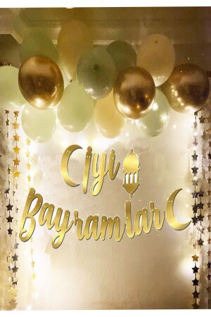 Iyi Bayramlar Gold Altın Kaligrafi Yazı Işıklı Balon Set Ramazan Bayramı Oda Mekan Süsleme Banner 200220231222 - 4