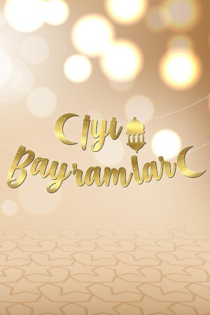 Iyi Bayramlar Kaligrafi Banner Gold Renkli Ipe Dizili Altın Ramazan Süsü - 1