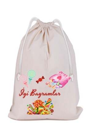 Iyi Bayramlar - Şeker - Ramazan Bayramı Temalı Ham Bez Kese -organik Hediyelik Kese 15-20 Cm- 1 Adet 3013 - 2