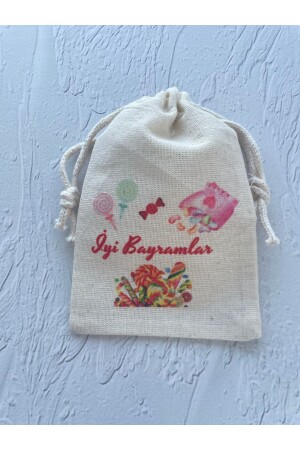 Iyi Bayramlar - Şeker - Ramazan Bayramı Temalı Ham Bez Kese -organik Hediyelik Kese 15-20 Cm- 1 Adet 3013 - 4