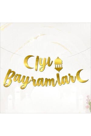 Iyi Bayramlar Yazılı Kaligrafi Banner Gold Renkli 20x210cm Ramazan Kurban Bayramı Altın Renginde Süs - Huzur Party Store