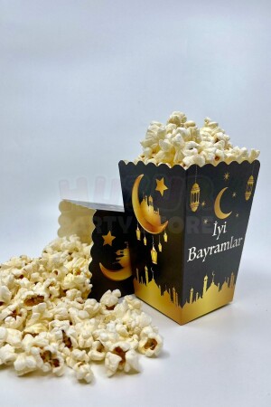 Iyi Bayramlar Yazılı Mısır Kutusu 8 Adet 8x12 Cm Pop Corn Darı Kabı Ramazan Bayramı Cips Kutusu Gb - Huzur Party Store