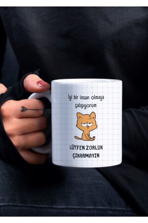 (منز) أحاول أن أكون شخصًا جيدًا لا تجعل أي صعوبة مكتوبًا ممتعًا تصميم خاصًا طباعة كوب كأس ممتع000221 - Eylül Design