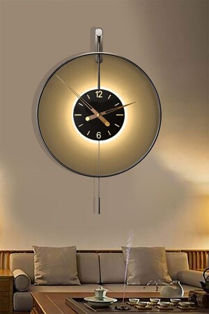 Izmir Led Time 60 cm schwarzes Metall, kabellose batteriebetriebene LED, moderne dekorative Pendel-Wanduhr aus Metall AGA001024005 - 1