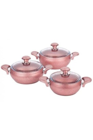 J275 Rose K-521 Granit 3'lü Tencere Seti 6 Parça 521K - Özkent