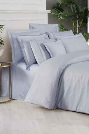 Jacquard Stripe Blue Double 260 Tc 100% Cotton Satin Duvet Cover Set SAREV. 3175508005 - 4