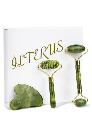 Jade-Gesichtsroller, einseitig gezahnter Jade-Gesichtsroller und Jade-Herz-Gua-Sha-Gesichtsmassagestein ilterus1042 - 1