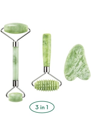 Jade-Gesichtsroller, einseitig gezahnter Jade-Gesichtsroller und Jade-Herz-Gua-Sha-Gesichtsmassagestein ilterus1042 - 3