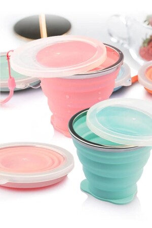 كوب سليكون مقوّم مع غطاء التجسس رحلة سفر التخييم كوب طعام الأطفال - Janva