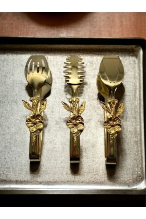 Japanische Roségold-Edelstahl-Salat-, Pasta- und Kuchen-Servierzange, 3er-Set TONGS001 - 2