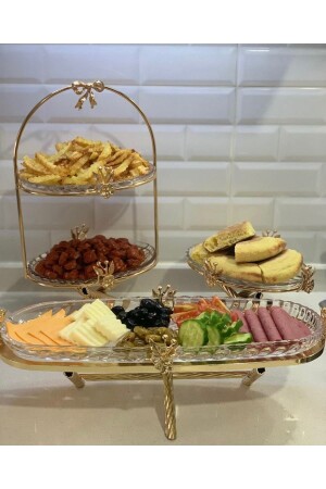 Japon Gülü Gold 3’lü Sunum Ürünleri; Çift Katlı , Tek Katlı Sunumluk , Oval Sunumlu 3LÜ SERVİS SUNUM - İmren Collection