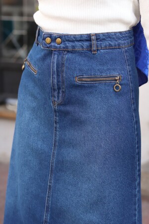 Jeansrock mit Druckknopfverschluss an der Taille und Reißverschlusstasche – BLAU - 1