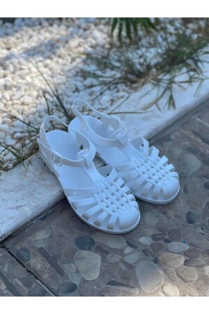 Jelly Beyaz Toka Detaylı Kadın Sandalet - 1