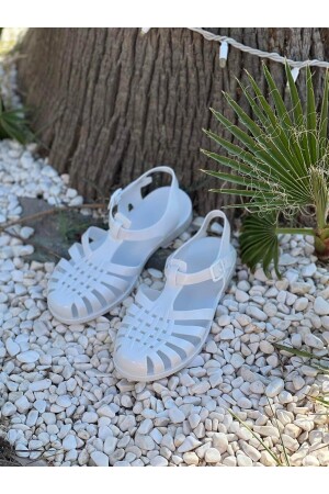 Jelly White Damen-Sandalen mit Schnalle und Detail - 3