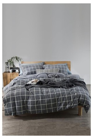 Jersey-Bettbezug-Set „Square Line“ für Doppelbett, geräuchert NEWSHERİGREY0210639 021444511188894858894 - 1