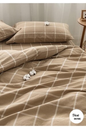 Jersey Golden Square Line Doppelbett-Bettbezug-Set Beige0210639 0214445111888948528 - 4