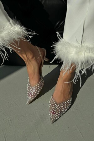 Jessica Kadın Taş Detay Şeffaf Topuklu Ayakkabı Bej - 3