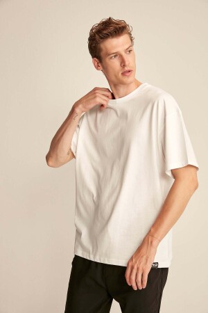 Jett Herren-T-Shirt in Oversize-Passform aus 100 % Baumwolle mit dicker Struktur in Weiß - 1