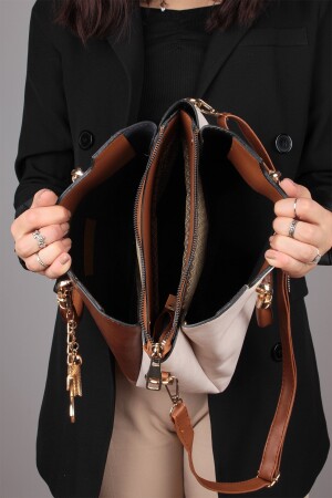 Jn-037 Damenhandtasche mit mehreren Fächern, Hand- und Schultergurttasche, cremefarben, 21KBYH0042 - 5