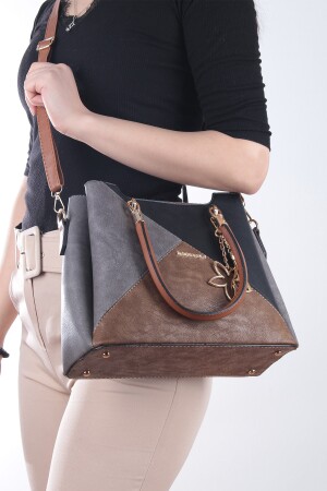 Jn-037 Damenhandtasche mit mehreren Fächern, Hand- und Schultergurttasche, Grau-Tan, 21KBYH0042 - 3